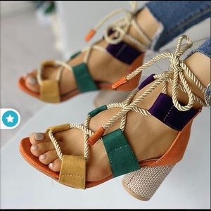 Block heels sandals.